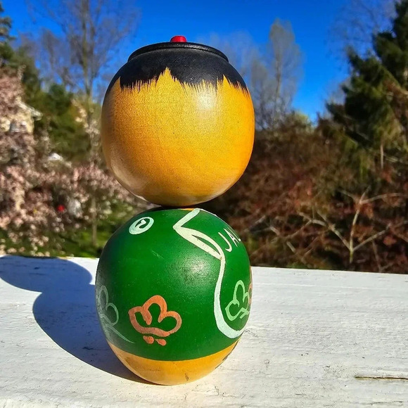 VTG Japanese Bobble Heads KOKESHI Wood Dolls Toys Hand Painted Kimono Craft - Picture 7 of 14